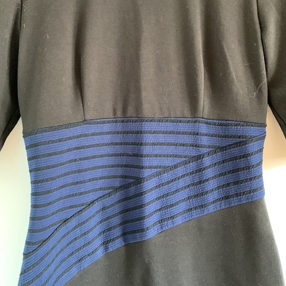 Hutch Ponte Stretch Black & Blue Stripe Slimming Panel Sheath Dress - Picture 3 of 5